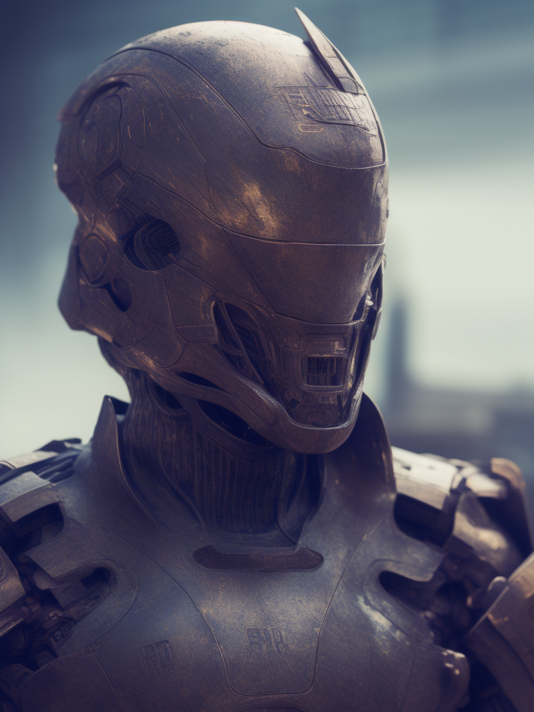 04591-3282251817-fking_scifi_v2, portrait of a guard android, reflective armour, metal plating, 80mm, f_1.8, dof, bokeh, depth of field.png